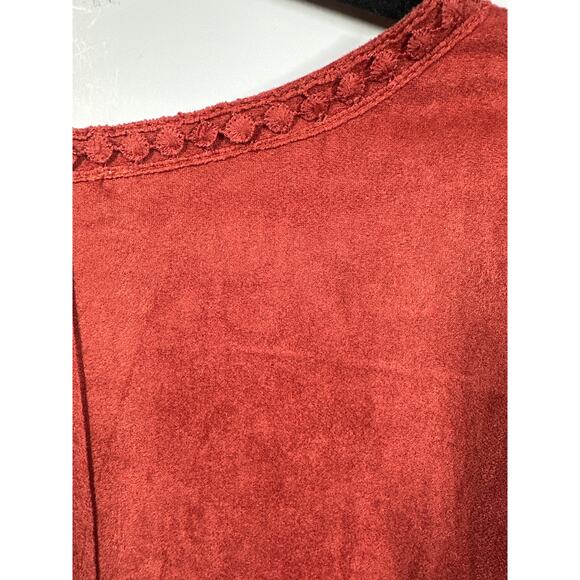 Davi & Dani Faux Suede Kimono Cardigan Boho Fringe Crochet Lace Rust NEW Size L - Picture 13 of 15